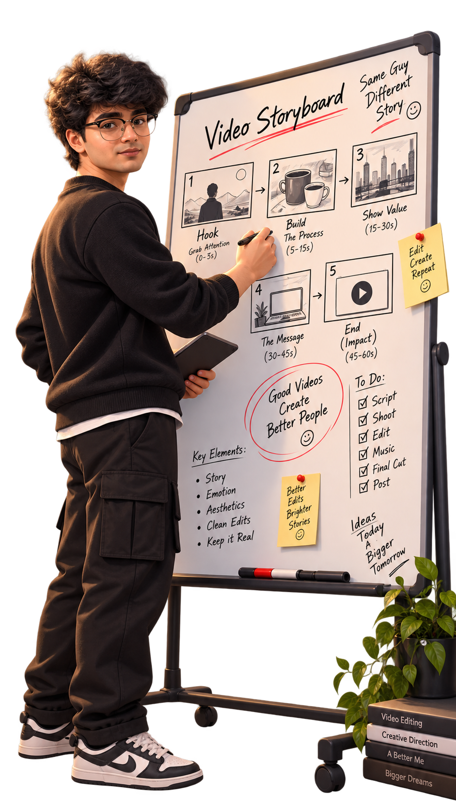 Illustration of Lovish developing a video storyboard